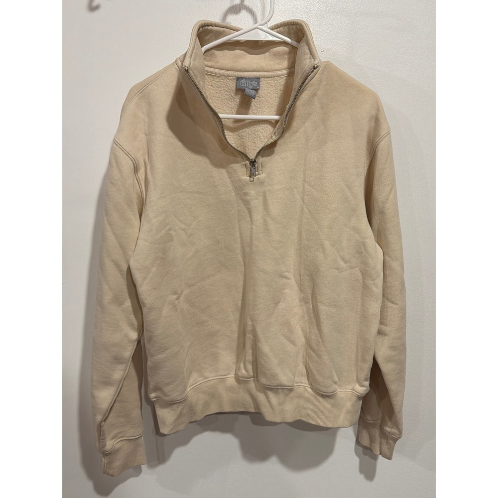 Tillys Womens Quarter Zip Pullover Sweatshirt Tan Beige Fleece Mock Neck M Cozy